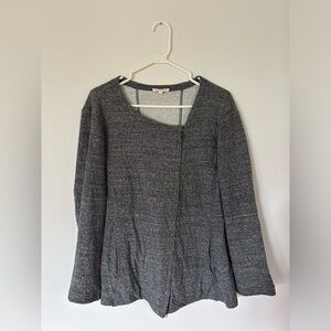 Eileen Fisher Gray Heather Asymmetrical Zipper Sweatshirt Jacket Womens Large
